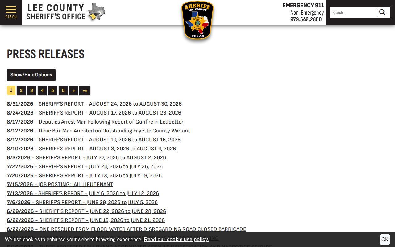 Lee County Sheriff’s Office press-release archive for public-safety records